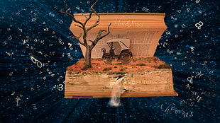 brown tree book illustration, Photoshop, photo manipulation, books HD wallpaper