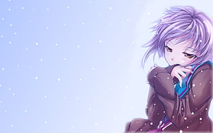 purple hair female anime character 3D wallpaper