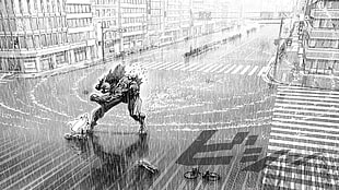 robot walking on the street illusration, One-Punch Man, manga HD wallpaper