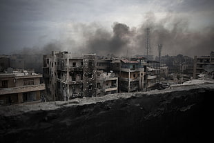 gray concrete building, Syria, Aleppo, war, ruin HD wallpaper