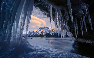 ice shards, cave, ice, mountains, winter HD wallpaper