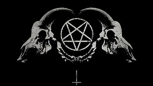two brown animal skulls and pentacle of jupiter illustration, skull, Satan, pentagram, demon HD wallpaper