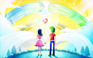boy and girl illustration HD wallpaper