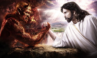 Jesus vs Devil digital wallpaper, digital art, God, Satan HD wallpaper