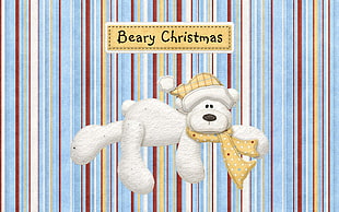 Beary Christmas greetings card, snow, bears, Christmas, stripes HD wallpaper
