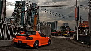orange coupe, car HD wallpaper