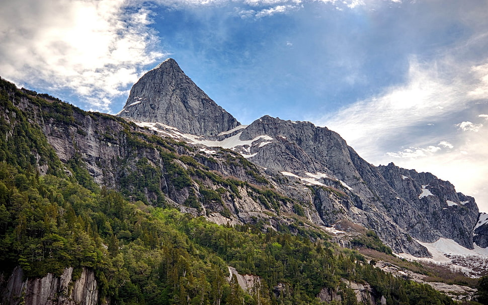 snow-covered mountain range, nature, landscape, mountains, sky HD wallpaper