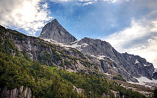 snow-covered mountain range, nature, landscape, mountains, sky