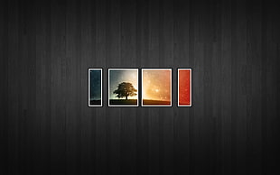 lone tree 4-panel painting, abstract, trees, wooden surface, stars HD wallpaper