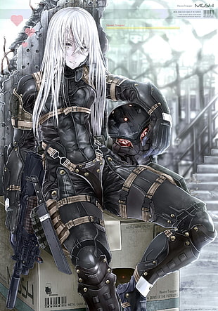 white-haired female character illustration