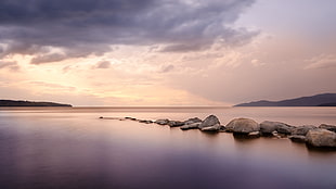 body of water with seawall, calm waters, calm, landscape, sky HD wallpaper