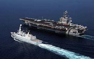 white battle ship, warship, aircraft carrier, military, ship