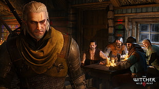 brown wooden framed brown padded armchair, The Witcher 3: Wild Hunt, Geralt of Rivia, CD Projekt RED HD wallpaper