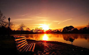 park bench photo during sunset HD wallpaper