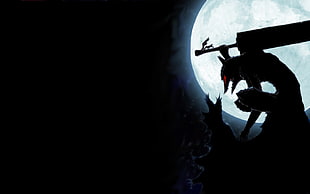 silhouette of wolf holding sword and moon digital wallpaper, Berserk, Guts, digital art, fantasy art HD wallpaper