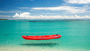 red kayak, boat, sea HD wallpaper
