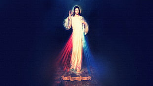 Sacred Heart of Jesus illustration, Jesus Christ, light blue, lights, religion HD wallpaper