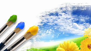 three gray paint brushes, artwork HD wallpaper