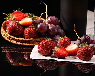 strawberries and grapes HD wallpaper