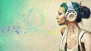 woman listening music painting HD wallpaper