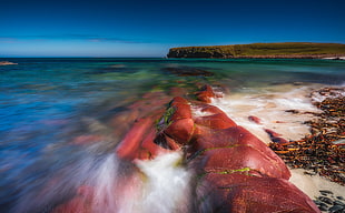 long exposure photography of body of water, sea, coast, rock, nature HD wallpaper