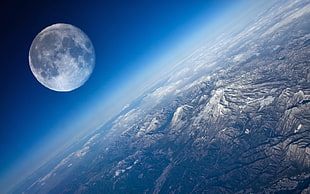 moon over mountains wallpaper, Earth, planet, Moon, mountains