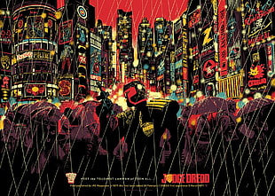 Judge Dredo poster, 2000 AD, Judge Dredd, Dredd, rain HD wallpaper