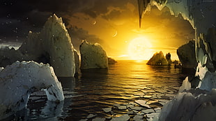 ice berg with sunset digital wallpaper HD wallpaper