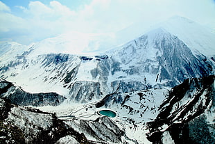 mountain coated with snow, nature, water, snow, trees