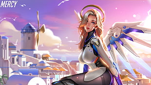 Mercy female game character wallpaper HD wallpaper