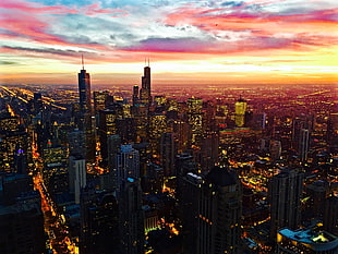 multicolored building, Chicago, USA, city, skyscraper