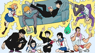 anime characters digital wallpaper, Mob Psycho 100, Kageyama Shigeo, Kageyama Ritsu, Ekubo HD wallpaper