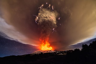 bonfire illustration, fire, nature, volcano, lava HD wallpaper