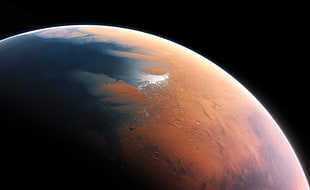 brown and blue planet, space art, digital art, planet, Mars HD wallpaper