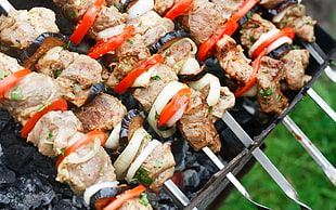 meat barbecue skewers on grill