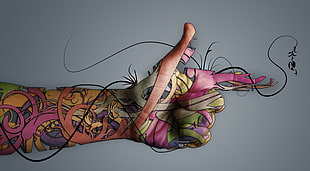 man arm artwork, hands, fingers, digital art, colorful HD wallpaper