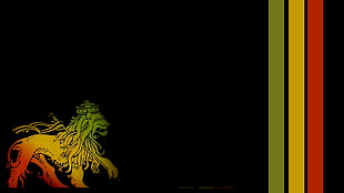 green-yellow-and-red lion with stripe wallpaper, lion, artwork, black background, minimalism