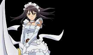female anime character wearing white maid costume holding sword HD wallpaper