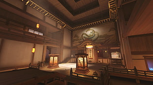 brown wooden building interior, Hanamura (Overwatch), Overwatch HD wallpaper