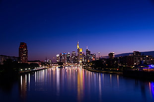 aerial view of buildings during night time, frankfurt