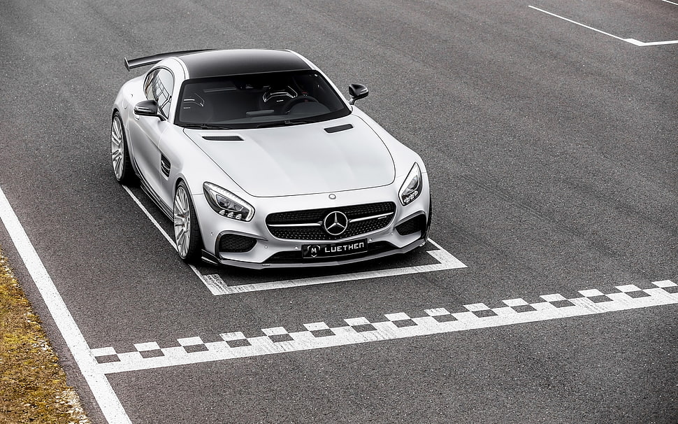 white Mercedes-Benz SLS on black asphalt road HD wallpaper