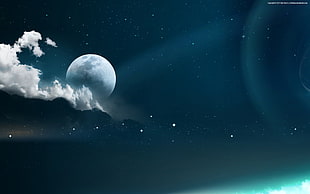 full moon digital wallpaper, digital art, space, planet, stars