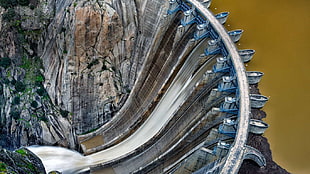 aerial view of water dam, China, yellow HD wallpaper