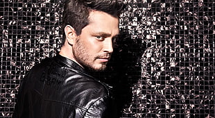 men's black leather jacket, Murat Boz, singer, actor, auburn  HD wallpaper