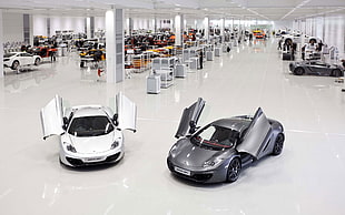 two white and gray coupes, McLaren MP4-12C, car, factory, McLaren Technology Centre HD wallpaper