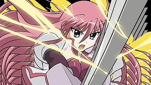 pink haired female animated character with sword HD wallpaper