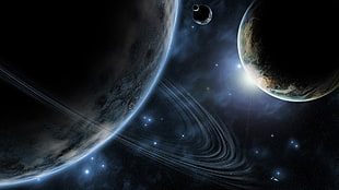 solar system planets, space, planet, planetary rings, digital art