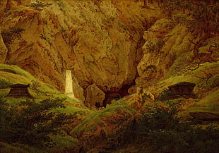 mountain and trees artwork, painting, landscape, Caspar David Friedrich HD wallpaper