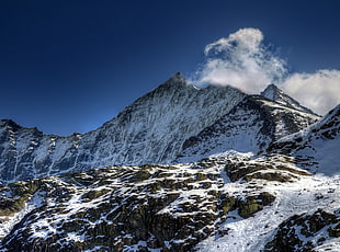 black and white snowy mountain