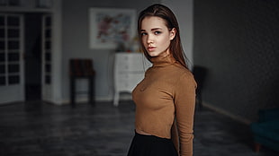 woman wearing brown cardigan HD wallpaper